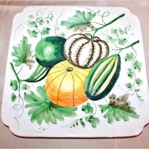 VTG Farmhouse/Cottage Gourds~Hand Painted Italy~Lg 12.75" Charger Pottery Plate